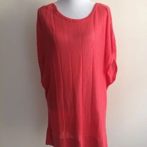 Plus SZ 2X Coral Pink Open Knit  Tunic Sweater Top